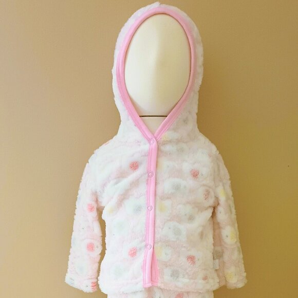 Duck Duck Goose Plush 2 Piece Set 3-6m Baby Girl Pink Fleece Footed & Hooded NWT - Picture 2 of 12